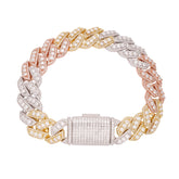 14mm Cuban Rose White Gold Solitaire Moissanite Bracelet